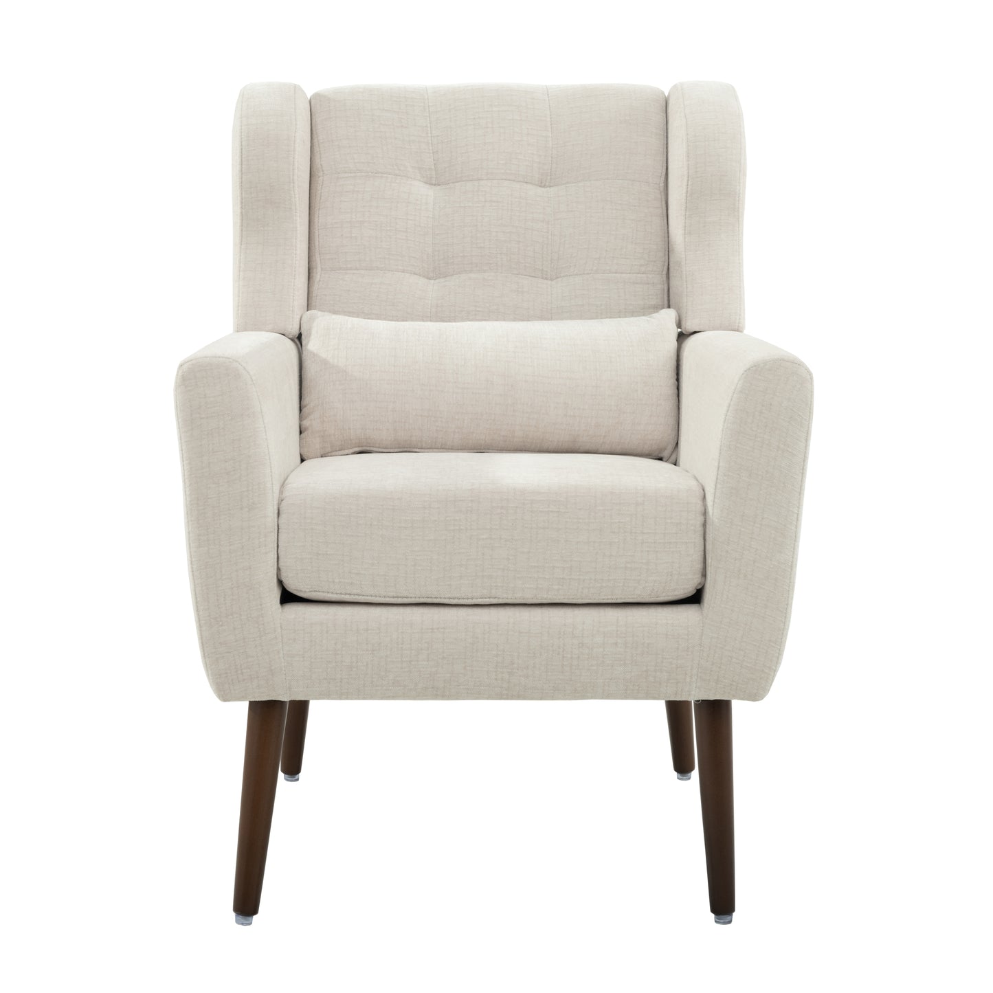 Modern Accent Chair Upholstered Foam Filled Comfy Reading Chair Mid Century Chenille Fabric Lounge Armchair for Living Room Bedroom Beige