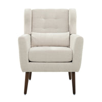 Modern Accent Chair Upholstered Foam Filled Comfy Reading Chair Mid Century Chenille Fabric Lounge Armchair for Living Room Bedroom Beige