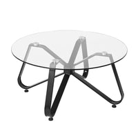 Round Coffee Table 31.5 Inch Modern Tempered Glass Top Metal Legs Accent Side End Table Black