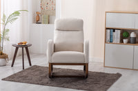 Modern Glider Recliner Armchair with Wood Legs and Side Pocket for Nursery Living Room Bedroom Beige Linen