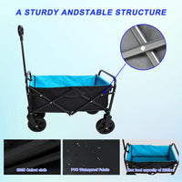 Mini Folding Wagon for Garden, Shopping, and Beach – Compact Collapsible Cart (Black & Blue)