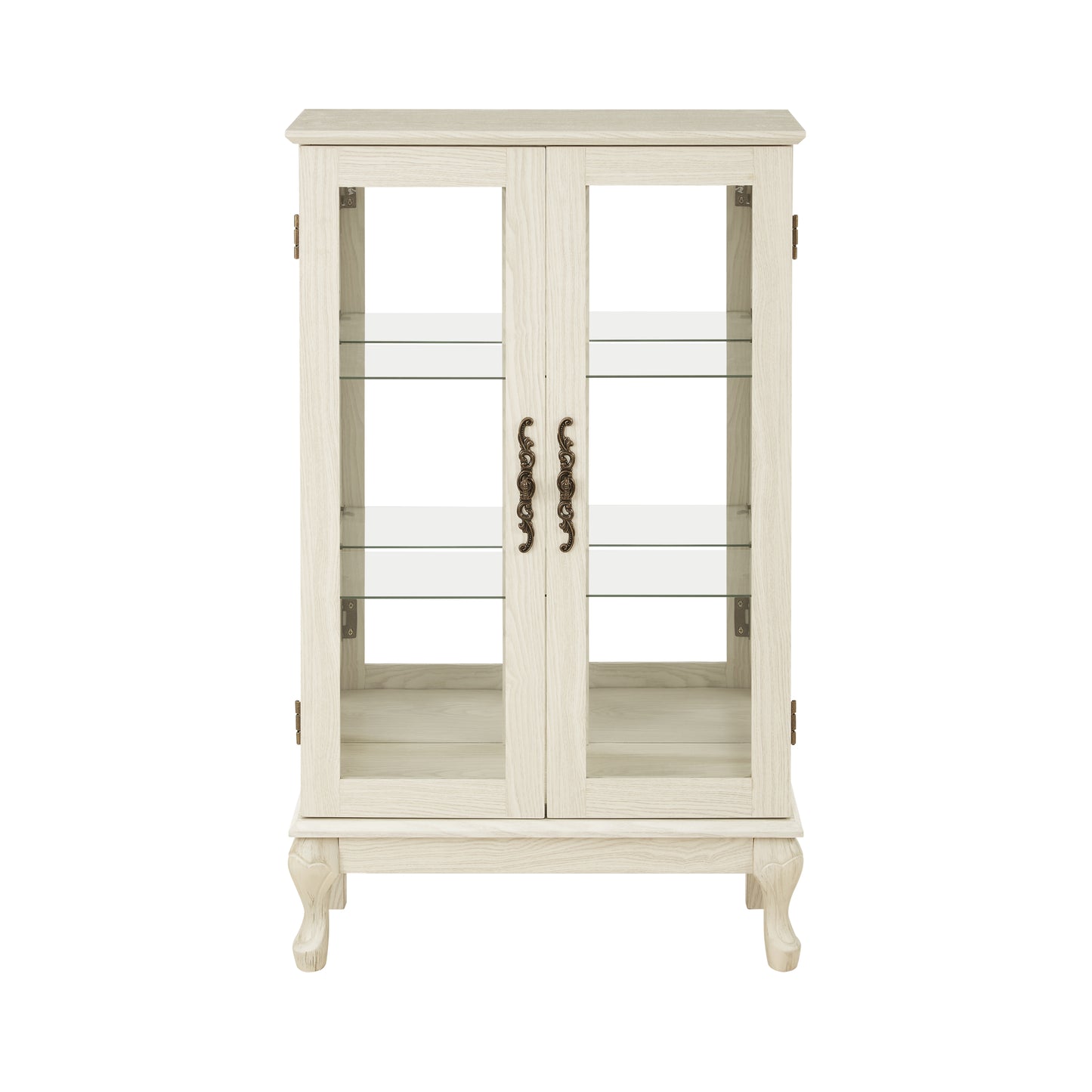 Elegant 2 Door Curio Cabinet with Glass Doors Adjustable Shelves Mirrored Back Lighted Display for Home Office