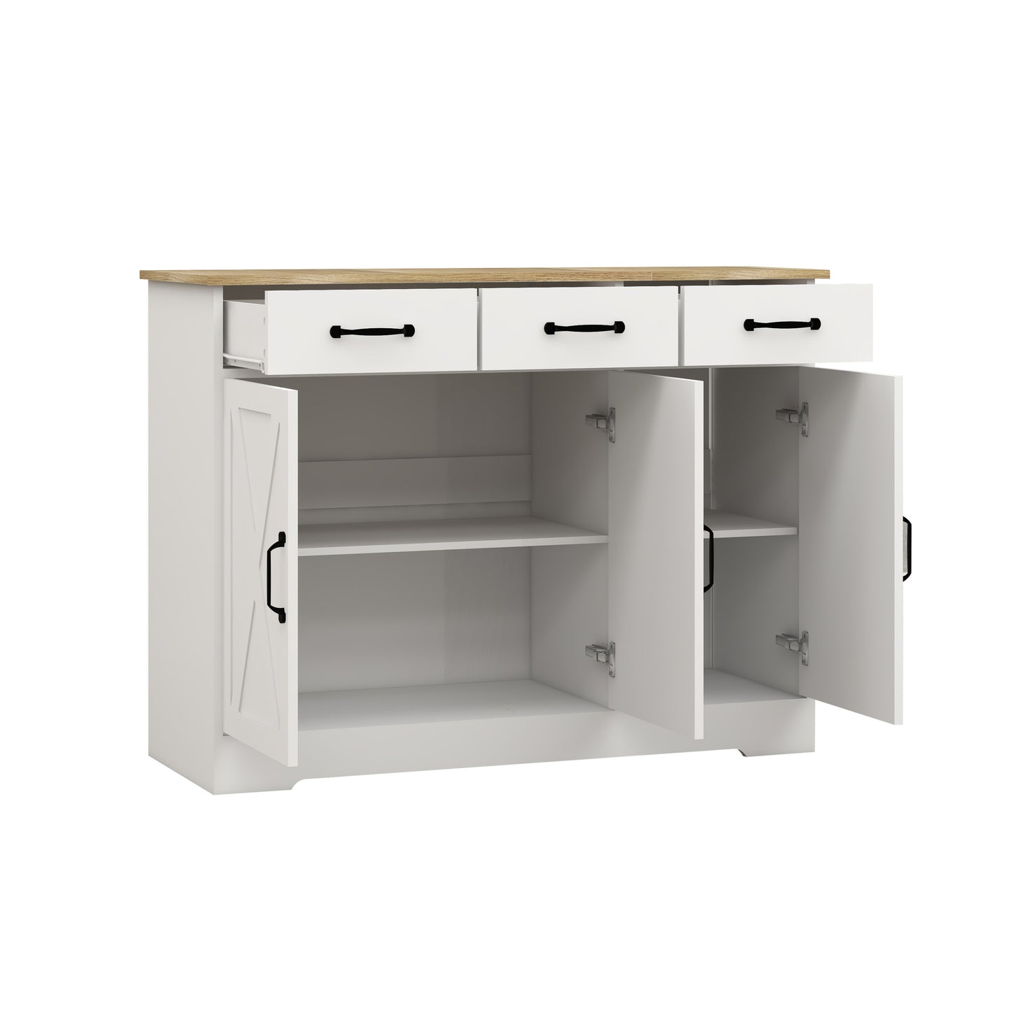 Farmhouse Buffet Cabinet Storage Sideboard with 3 Drawers and 3 Doors for Dining Living Room Kitchen Cupboard-White