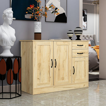 Modern Wood Buffet Sideboard with 2 Doors and 2 Drawers Entryway Storage Cabinet Dining Room Console 43.3 Inch Oak Finish