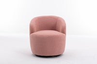 Light Pink Swivel Accent Armchair Barrel Chair with Black Powder Coated Metal Ring for Living Room or Office