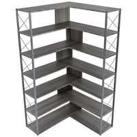 L-Shaped 7-Tier Corner Bookcase Industrial Style Metal Frame Open Storage Shelf MDF Board Home Office Furniture