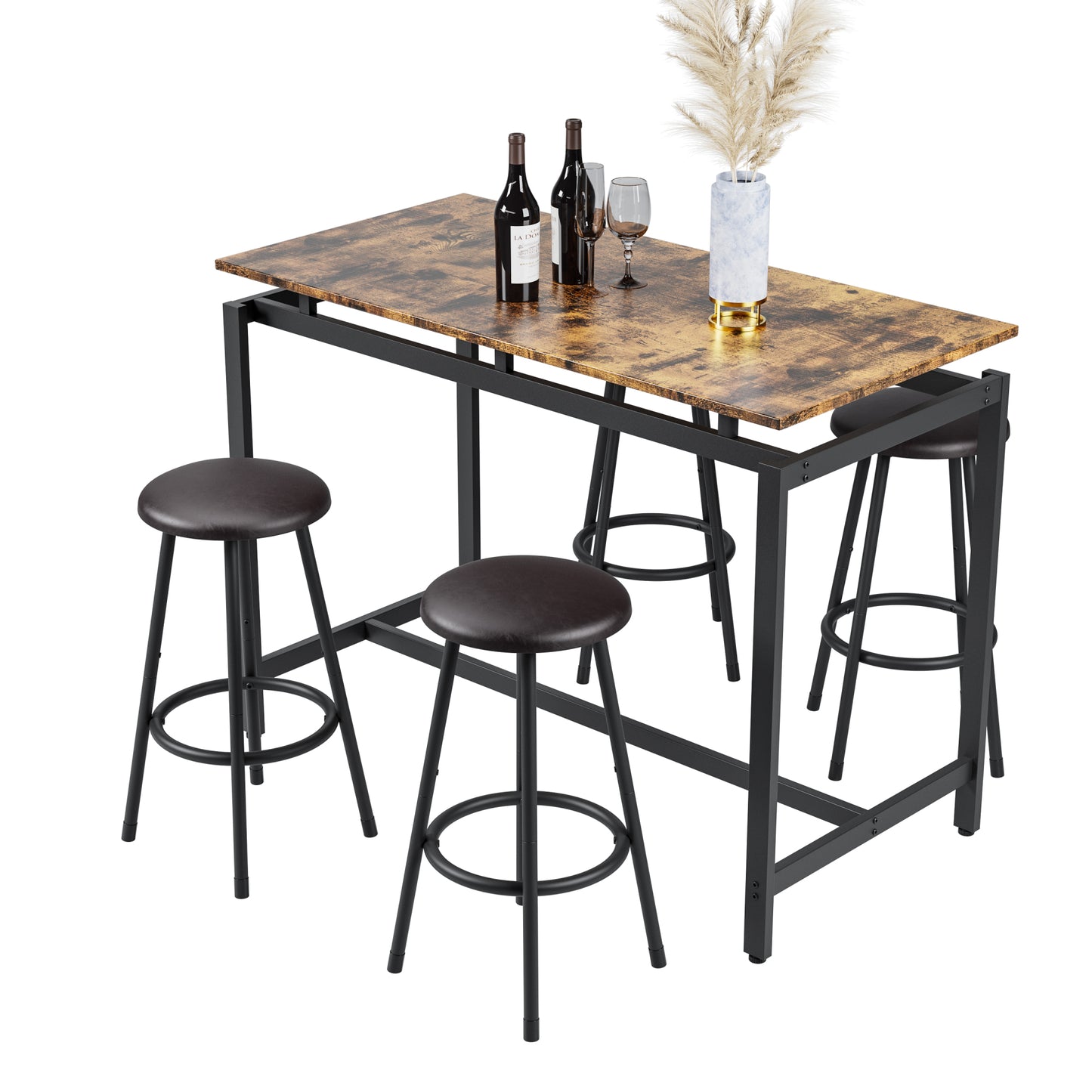 5-Piece Counter Height Kitchen Dining Table Set with Bar Table and 4 Stools - Modern Space-Saving Furniture for Dining Room or Kitchen