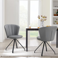 Gray 360 degree  Swivel Makeup Chair PU Vanity Chair Upholstered with Black Metal Legs for Home Office Dining Room Bedroom