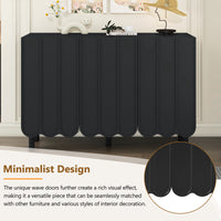 Cream Minimalist Shoe Cabinet with 5 Solid Wood Legs Adjustable Shelves Wave Door Design for Living Room Storage Black