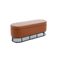 Upholstered Storage Ottoman Bench for Living Room Bedroom Entryway End of Bed with Metal Legs Brown