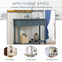 Traditional Console Table with Two Drawers and Bottom Shelf in Navy Finish