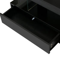 Modern LED Coffee Table with Storage and Display Shelves, Black Center Table with 2 Drawers for Living Room