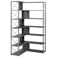 L-Shaped 7-Tier Corner Bookcase Industrial Style Metal Frame Open Storage Shelf MDF Board Home Office Furniture