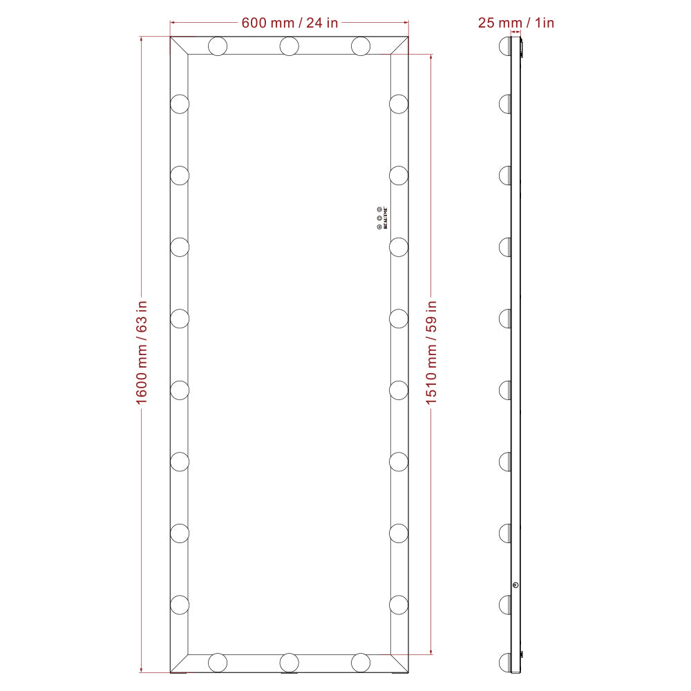 Full Length Mirror with Lights 3 Color Modes Lighted Standing Floor Mirror for Dressing Room Bedroom Wall Mounted Touch Control 63x24inch