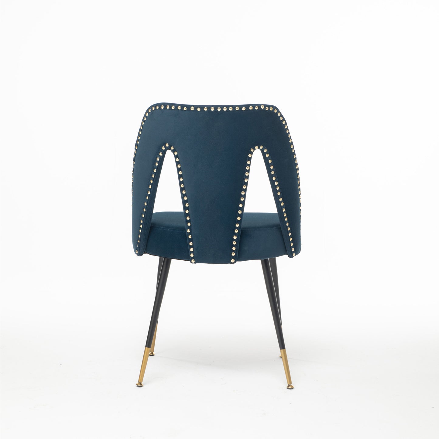 Modern Contemporary Velvet Upholstered Dining Chair With Nailheads And Gold Tipped Black Metal Legs,Set Of 2