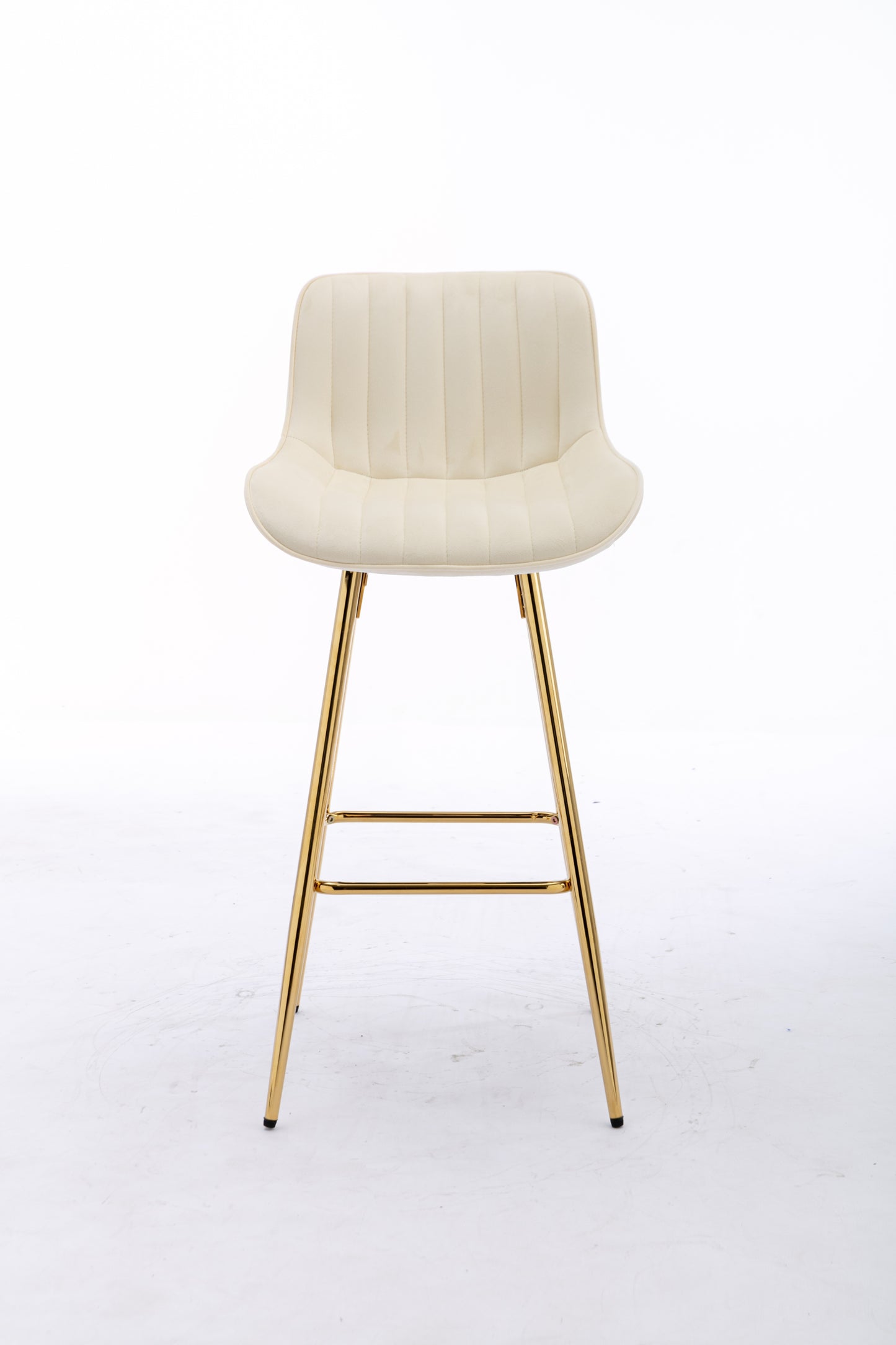 30 Inch Set of 2 Velvet Bar Stools with Chrome Footrest Golden Legs Simple High Counter Stool Cream