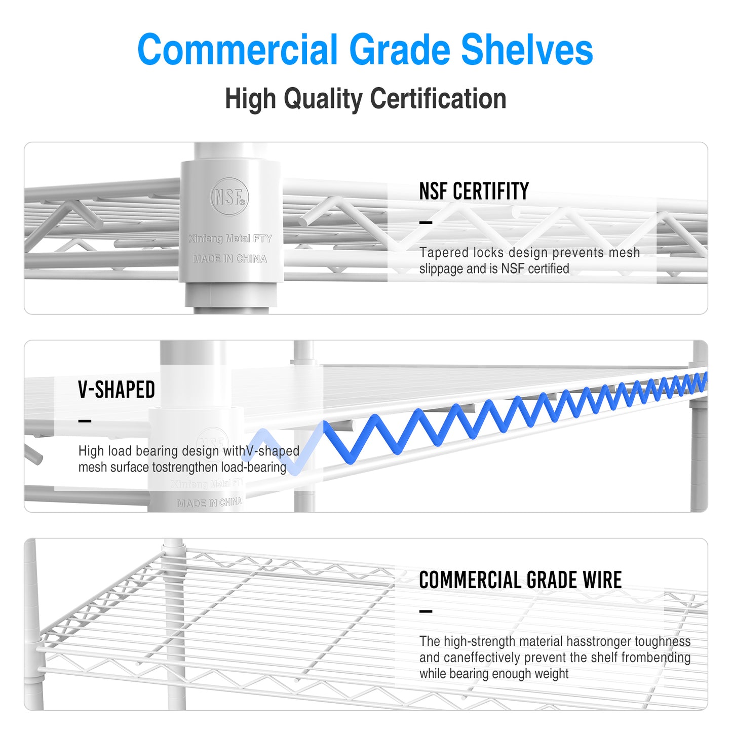 3 Tier Height Adjustable Wire Shelving Unit 1050 LBS Heavy Duty Metal Garage Storage Rack White