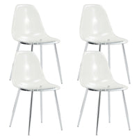 Modern Minimalist Transparent Dining Chair Set 6pcs Armless Nordic Makeup Stool with Silver Plated Metal Legs