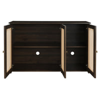 Retro 3-Door Accent Cabinet with Rattan Doors and Metal Handles for Living Room and Hallway Storage Brown