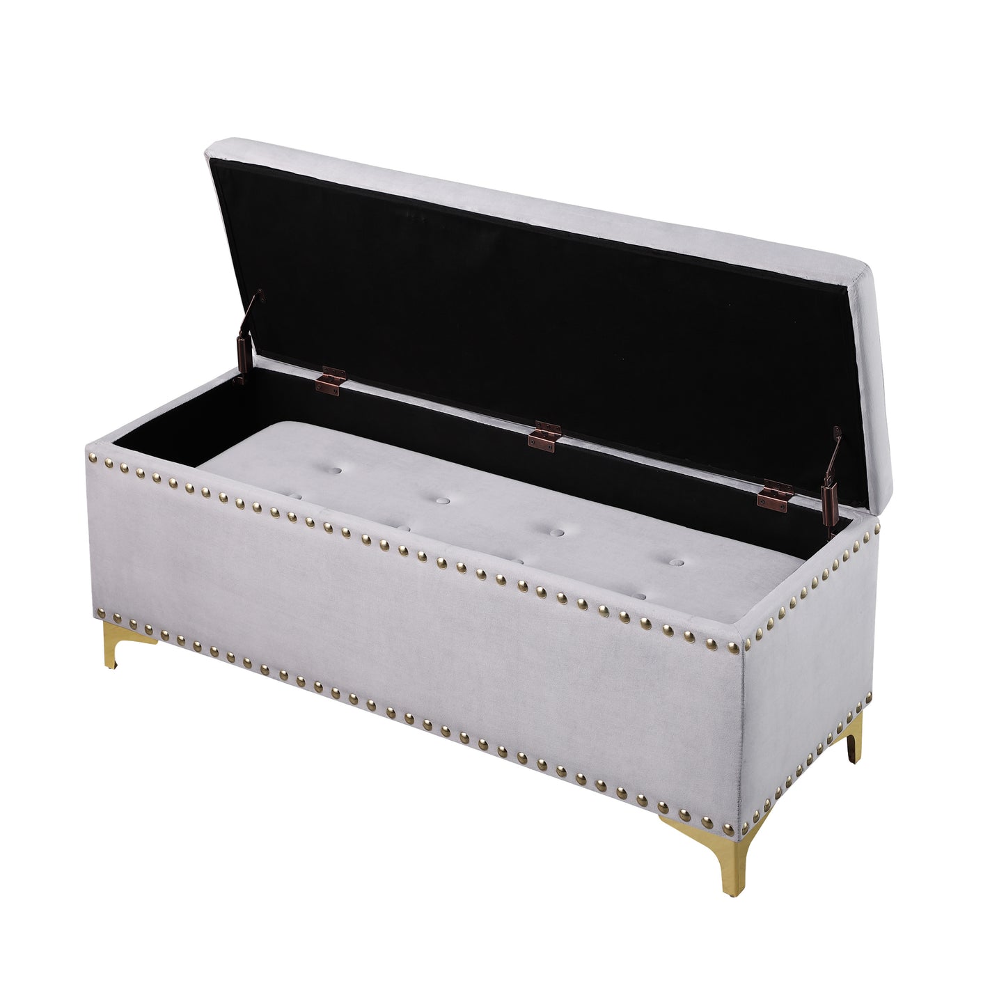Large Storage Benches with Nailhead Trim Tufted Velvet 2 in 1 Combination for Living Room Entryway Hallway Bedroom Gold Legs 250lbs Capacity
