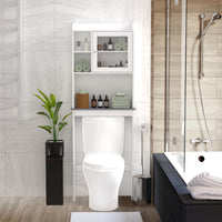 Modern Over The Toilet Space Saver Storage Cabinet - Stylish Wood Organizer for Bathroom, White