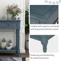 Traditional Console Table with Two Drawers and Bottom Shelf in Navy Finish