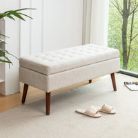 Off White Storage Bench for Bedroom or Entryway 43.7 Inch Ottoman Foot of Bed Seating Solution