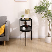 2-Tier Black Side Table with Storage for Living Room Metal Frame Wooden End Table Sofa Table