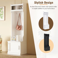 Sleek Minimalist Hall Tree with Storage Cabinet and 6 Hooks for Entryway and Living Room