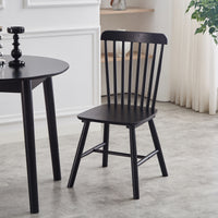 Black Rubber Wood Dining Chairs Set of 4 Simple Natural Solid Wood Living Room Seating