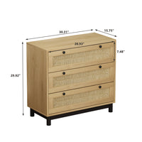 30.31 Inch 3-Drawer Storage Cabinet Rope Woven Drawers for Bedroom Living Room Dining Room Hallways Oak Finish