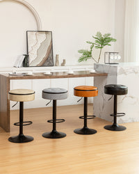 Adjustable Brown Faux Leather Bar Stool Set of 2 360° Swivel Armless Counter Height Chairs for Kitchen Dining Living Room
