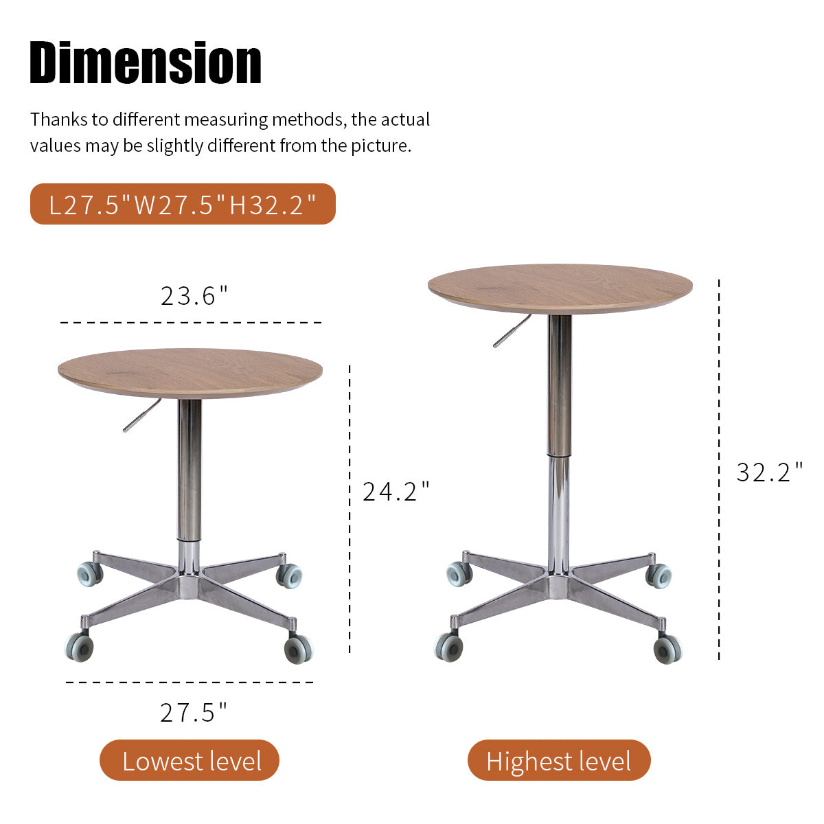 Movable Adjustable Coffee Table 360 Swivel Bar Height Aluminum Star Base for Dining Room Kitchen End Table