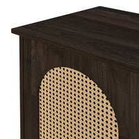 Retro 3-Door Accent Cabinet with Rattan Doors and Metal Handles for Living Room and Hallway Storage Brown