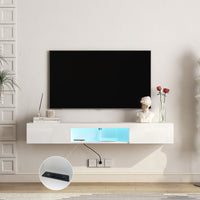 Floating TV Stand Wall Mounted, 63 Modern TV Cabinet with 20 Color LEDs, Entertainment Center for 55-65 Inch TV, White Finish