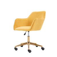 Modern Velvet Adjustable Height 360 Revolving Home Office Chair Gold Metal Legs Universal Wheels Indoor Yellow