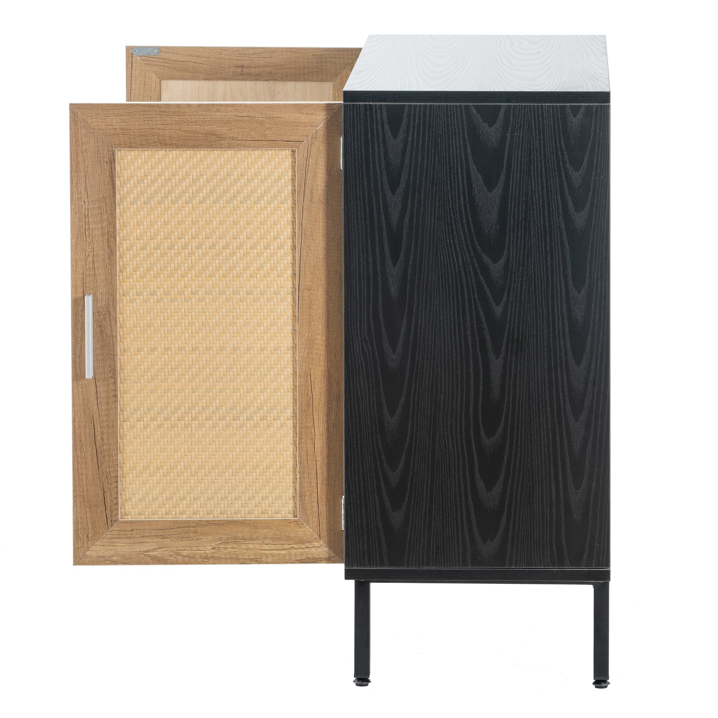 Black Rattan Storage Cabinet with 2 Doors Fixed Shelf Large Space Sideboard for Living Room Entryway Hallway Dining Room