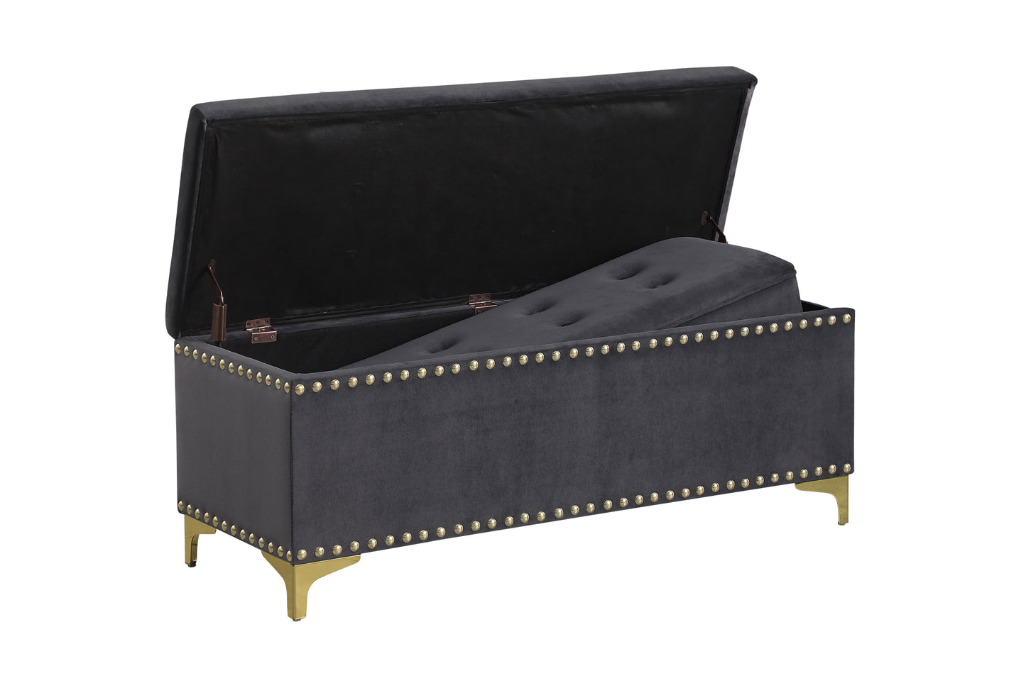 Large Storage Benches with Nailhead Trim Tufted Velvet 2 in 1 Combination for Living Room Entryway Hallway Bedroom Gold Legs 250lbs Capacity