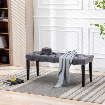 Upholstered Tufted Velvet Bench Ottoman for Dining Room Entryway Living Room Dark Gray Accent Footrest Stool