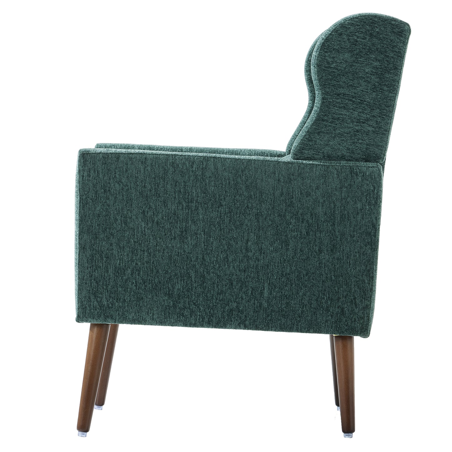 Chenille Modern Accent Chair with Pillow Soft Upholstered Armchair for Living Room Bedroom Solid Wood Legs Blackish Green