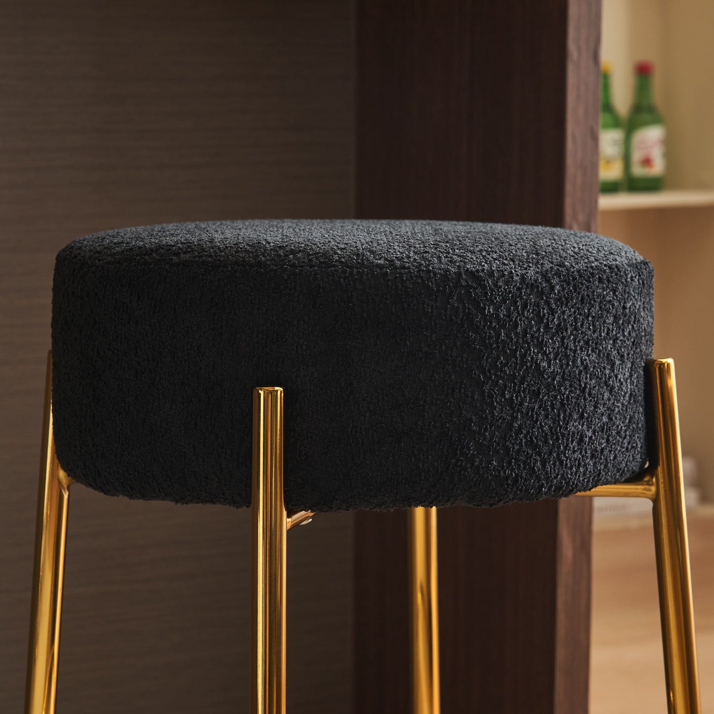 Contemporary Set of 2 24 Inch Upholstered Round Bar Stools for Kitchen and Cafe Stylish Seating