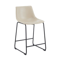 Vintage 24-Inch Armless Industrial Faux Leather Counter Stool Set of 2 Cream Black Metal Legs Footrest for Kitchen Cafe Bar
