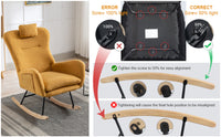 35.5 inch Rocking Chair with Pocket, Soft Teddy Fabric Rocking Chair for Nursery, Comfy Wingback Glider Rocker with Safe Solid Wood Base for Living Room Bedroom Balcony (TURMERIC)