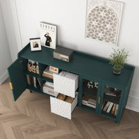 Modern 55 Coffee Bar Storage Cabinet with 2 Drawers and Glass Doors for Kitchen and Living Room Green