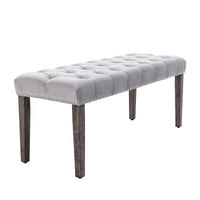 Upholstered Tufted Velvet Bench Ottoman for Dining Room Bedroom Entryway Light Gray Accent Footrest Stool