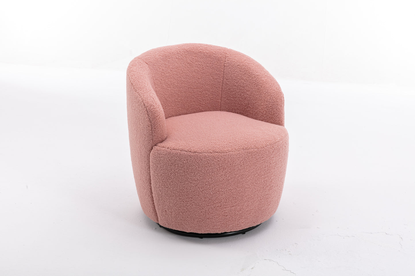 Light Pink Swivel Accent Armchair Barrel Chair with Black Powder Coated Metal Ring for Living Room or Office