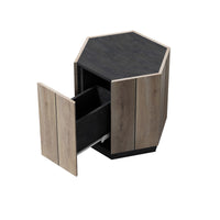 Hexagonal Rustic Corner Table Textured Black Warm Oak Bedside Table for Living Room Bedroom