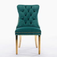 Modern Velvet Upholstered Dining Chairs Set of 2 with Gold Stainless Steel Legs and Nailhead Trim Black and Gold