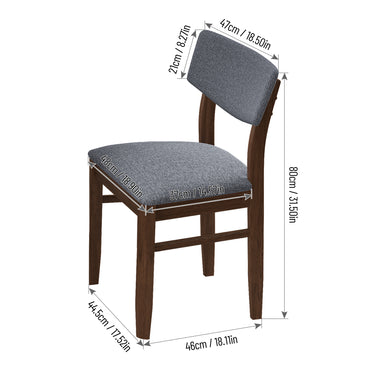 Dining Chairs Set of 2 Fabric Upholstered Retro Design Solid Rubber Wood for Kitchen Dining Room Small Space Grey Walnut Color