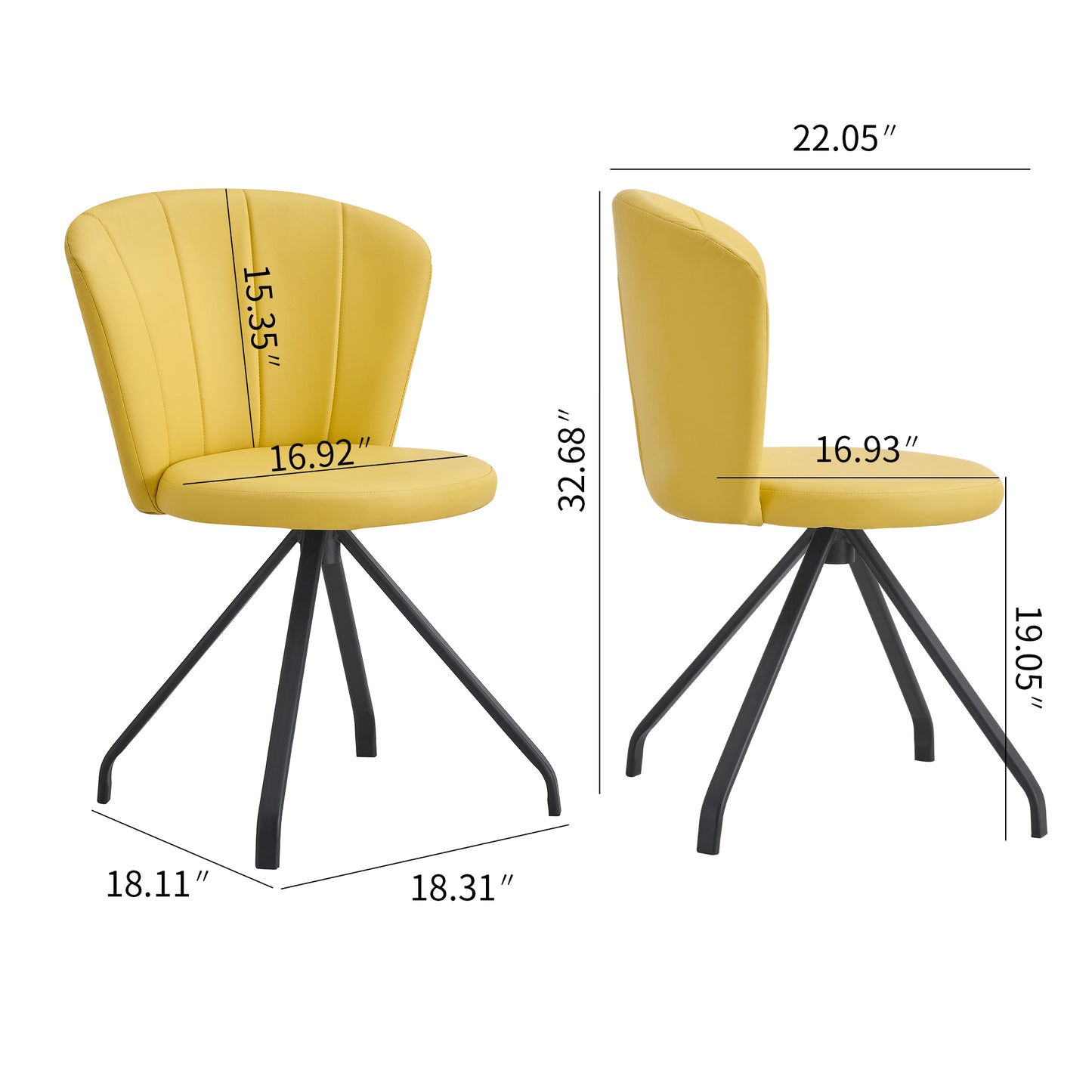 Light Yellow 360 degree  Swivel Makeup Chair PU Upholstered Vanity Chair with Black Metal Legs for Home Office Bedroom Dining Room